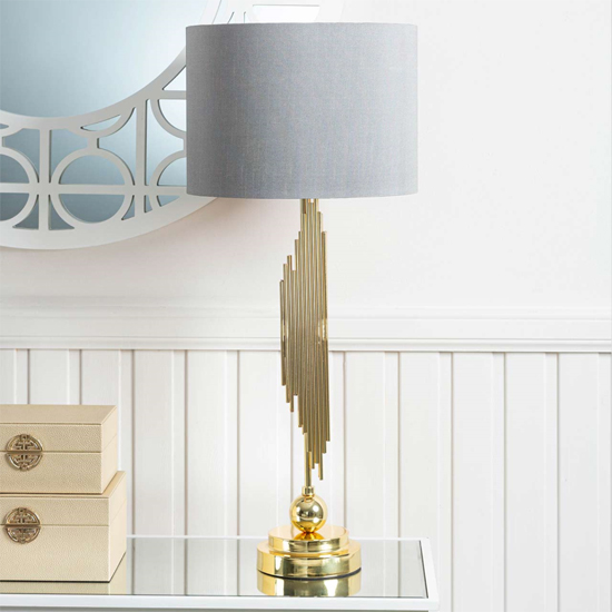 Calvi Grey Fabric Shade Table Lamp With Gold Base thumbnail