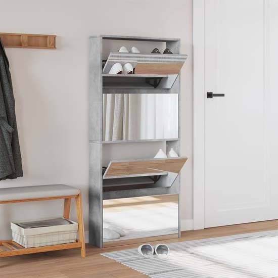 Calvi Shoe Storage Cabinet 4 Mirror Layers In Concrete Effect