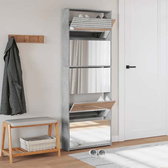 Calvi Shoe Storage Cabinet 5 Mirror Layers In Concrete Effect