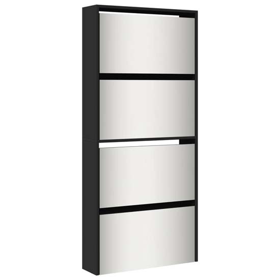 Calvi Wooden Shoe Storage Cabinet With 4 Mirror Layers In Black