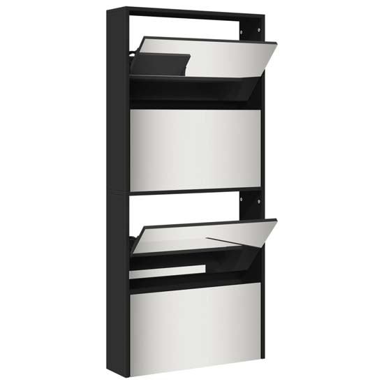 Calvi Wooden Shoe Storage Cabinet With 4 Mirror Layers In Black