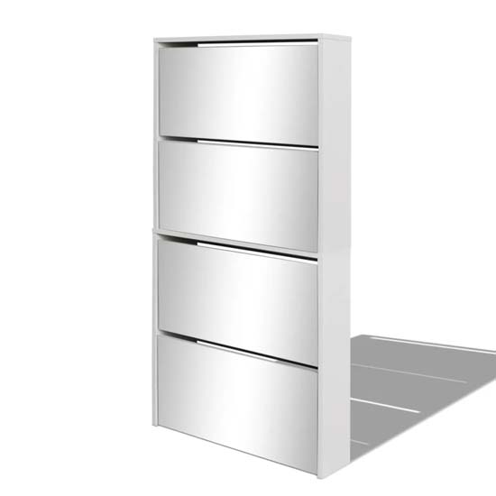 Calvi Wooden Shoe Storage Cabinet With 4 Mirror Layers In White
