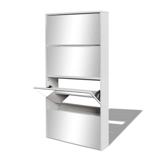 Calvi Wooden Shoe Storage Cabinet With 4 Mirror Layers In White