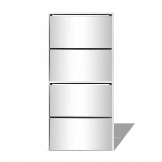 Calvi Wooden Shoe Storage Cabinet With 4 Mirror Layers In White