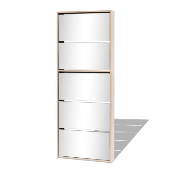 Calvi Wooden Shoe Storage Cabinet With 5 Mirror Layers In Oak
