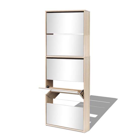 Calvi Wooden Shoe Storage Cabinet With 5 Mirror Layers In Oak