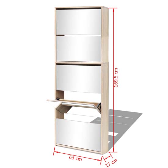 Calvi Wooden Shoe Storage Cabinet With 5 Mirror Layers In Oak