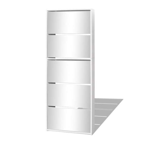 Calvi Wooden Shoe Storage Cabinet With 5 Mirror Layers In White