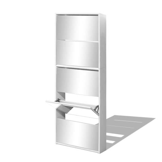 Calvi Wooden Shoe Storage Cabinet With 5 Mirror Layers In White