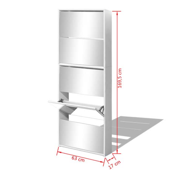 Calvi Wooden Shoe Storage Cabinet With 5 Mirror Layers In White