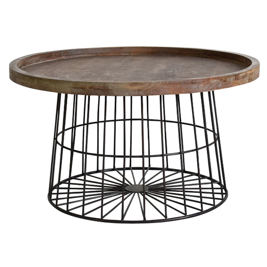 Calvia Wooden Coffee Table With Gun Metal Frame In Grey Natural