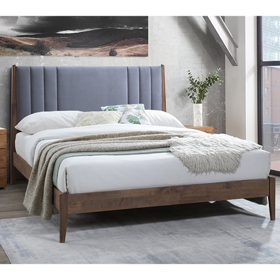 Calvin Velvet Fabric Double Bed In Dark Grey