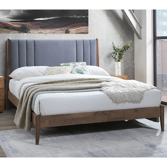 Read more about Calvin velvet fabric double bed in dark grey