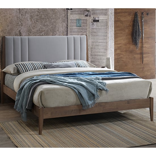 Calvin Velvet Fabric King Size Bed In Light Grey