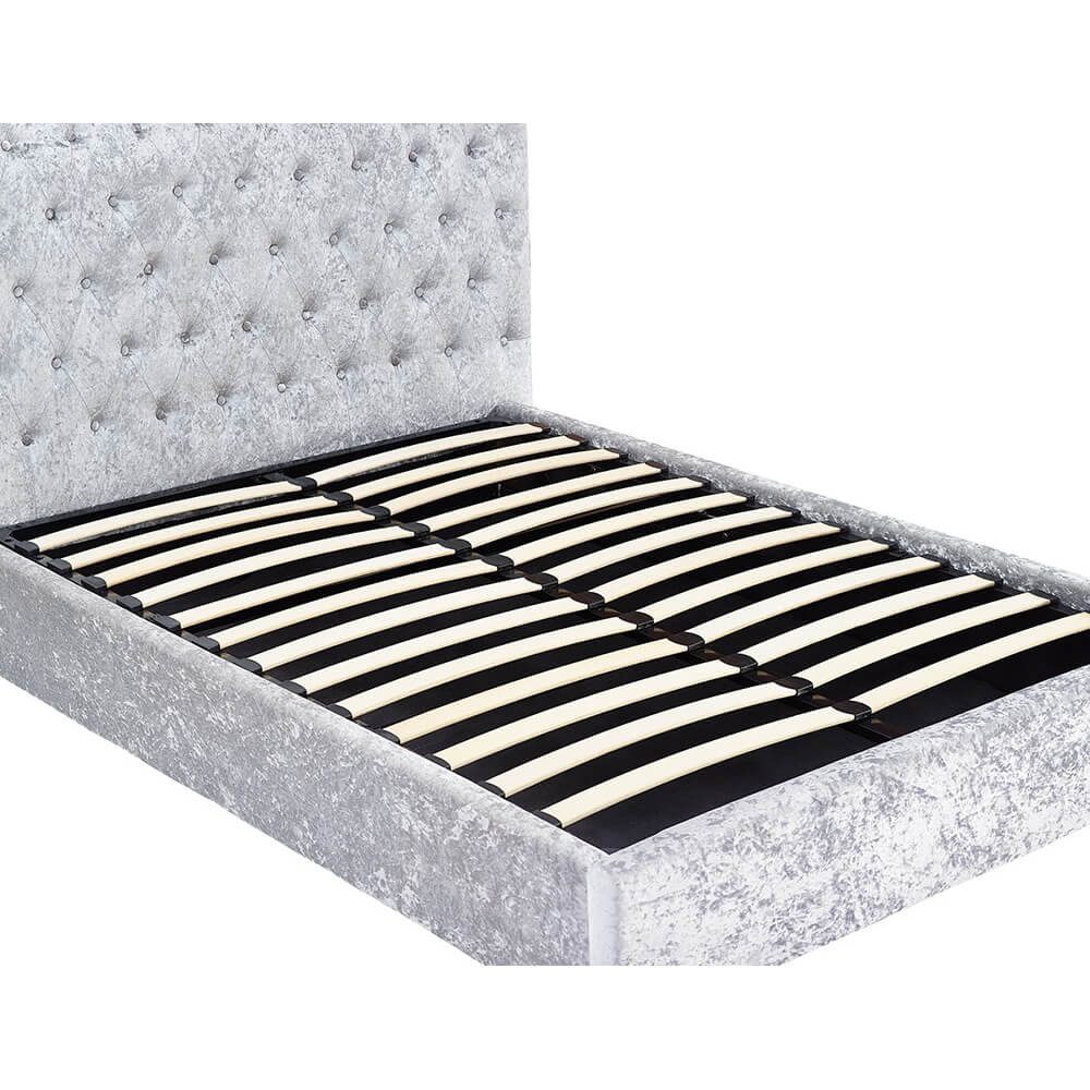 Calvine Velvet Ottoman Storage King Size Bed In Grey