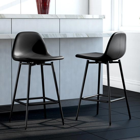Calving Faux Leather Bar Chair With Black Metal Legs In Black