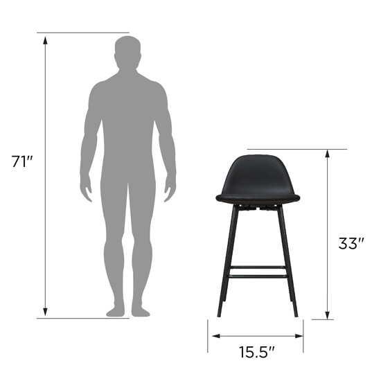 Calving Faux Leather Bar Chair With Black Metal Legs In Black