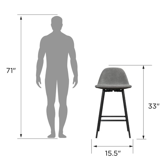 Calving Velvet Bar Chair With Black Metal Legs In Grey