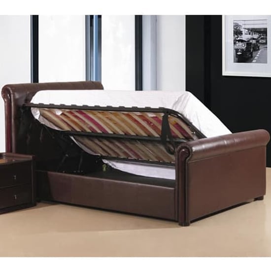 Camacho Faux Leather Storage Double Bed In Brown