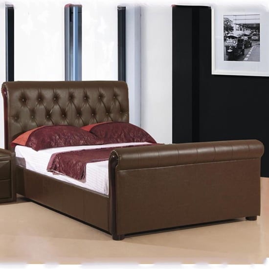 Product photograph of Camacho Faux Leather Storage Double Bed In Brown from Furniture in Fashion