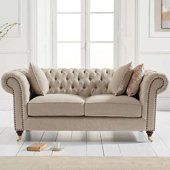 Holbrook Chesterfield Fabric 2 Seater Sofa In Cream
