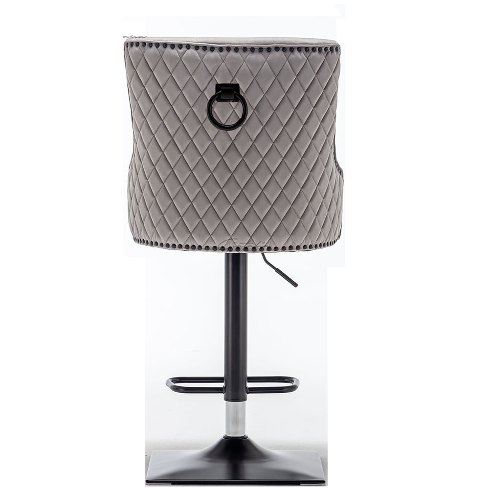 Camarillo Light Grey Velvet Bar Stools With Black Base In Pair