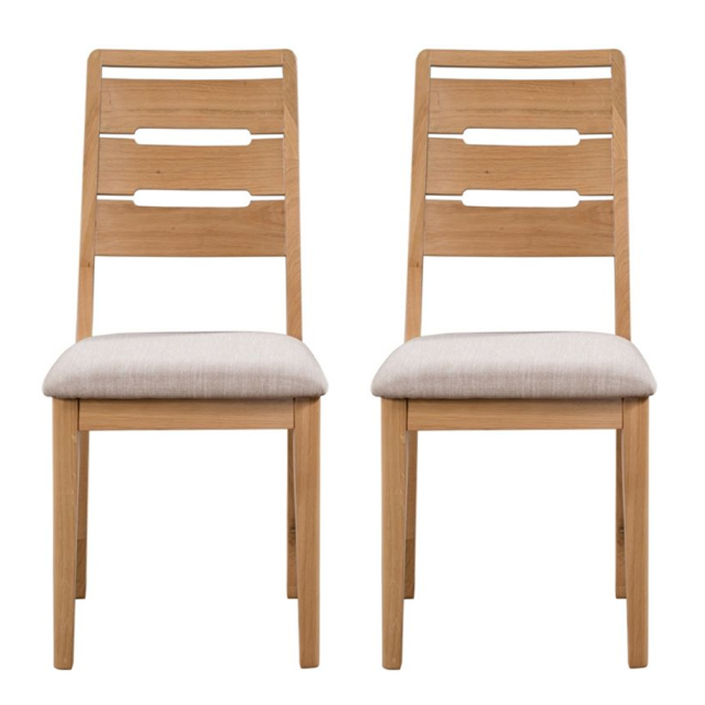Camber Waxed Oak Wooden Dining Chairs With Linen Seat In Pair