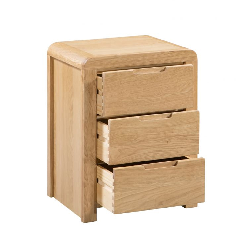 Camber Wooden Bedside Cabinet With 3 Drawers In Waxed Oak