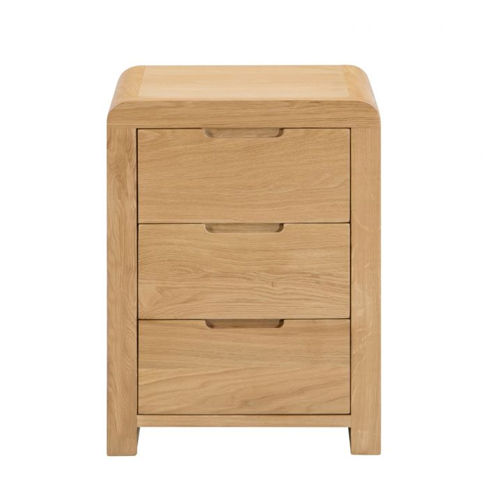 Camber Wooden Bedside Cabinet With 3 Drawers In Waxed Oak