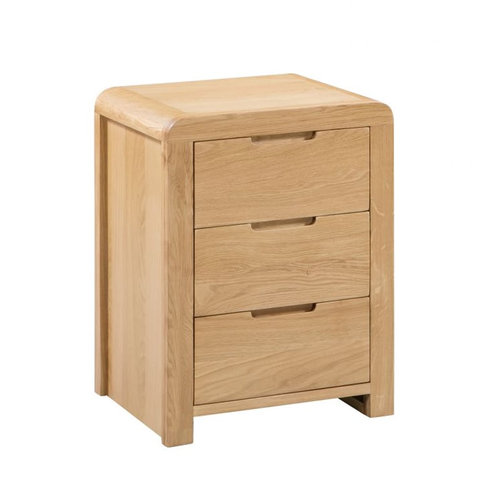 Read more about Camber wooden bedside cabinet with 3 drawers in waxed oak