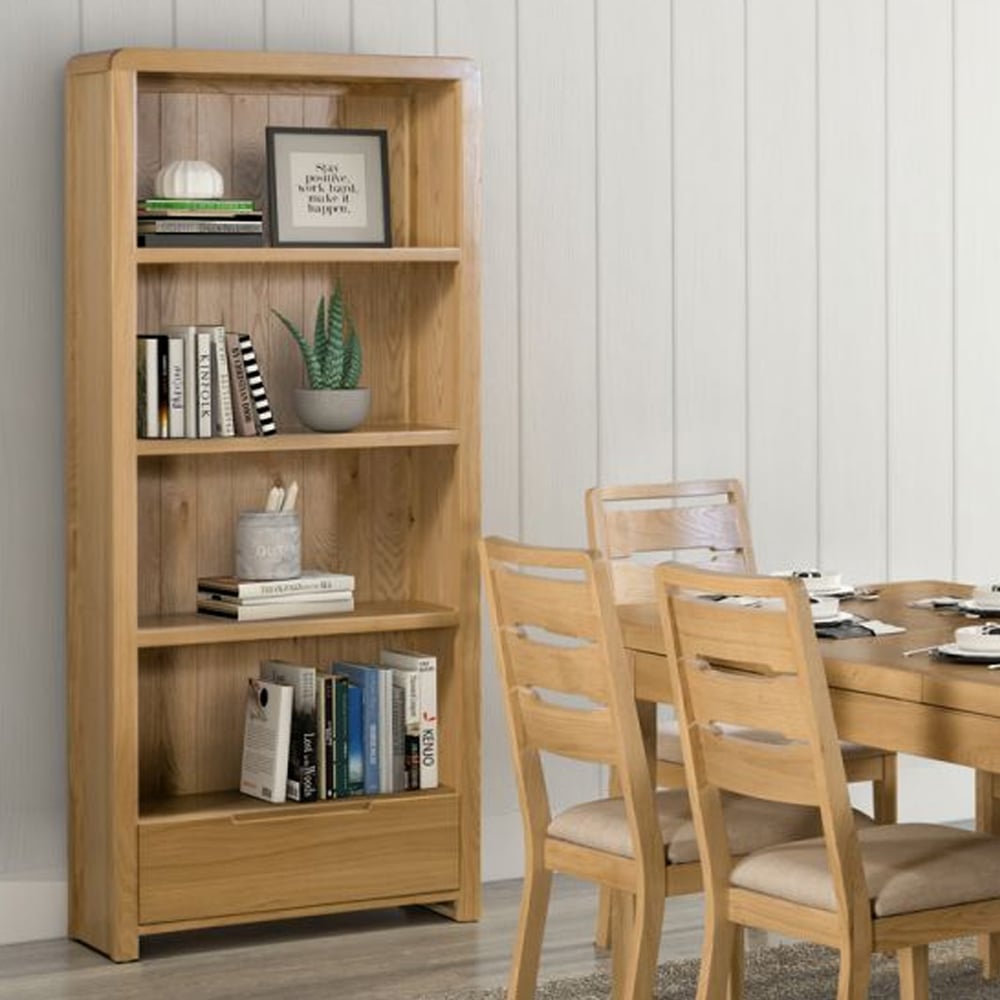 Product photograph of Camber Wooden Bookcase With 1 Drawer In Waxed Oak from Furniture in Fashion