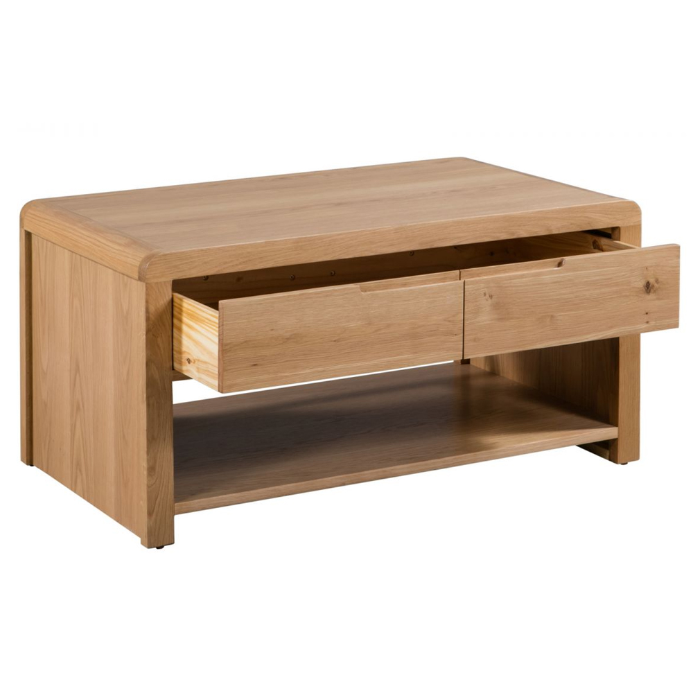 Camber Wooden Coffee Table With 2 Drawers In Waxed Oak