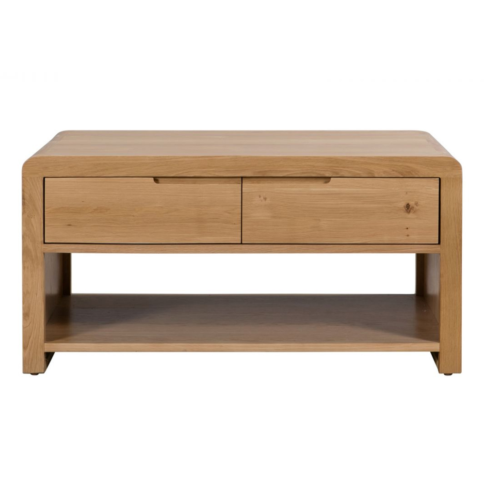 Camber Wooden Coffee Table With 2 Drawers In Waxed Oak