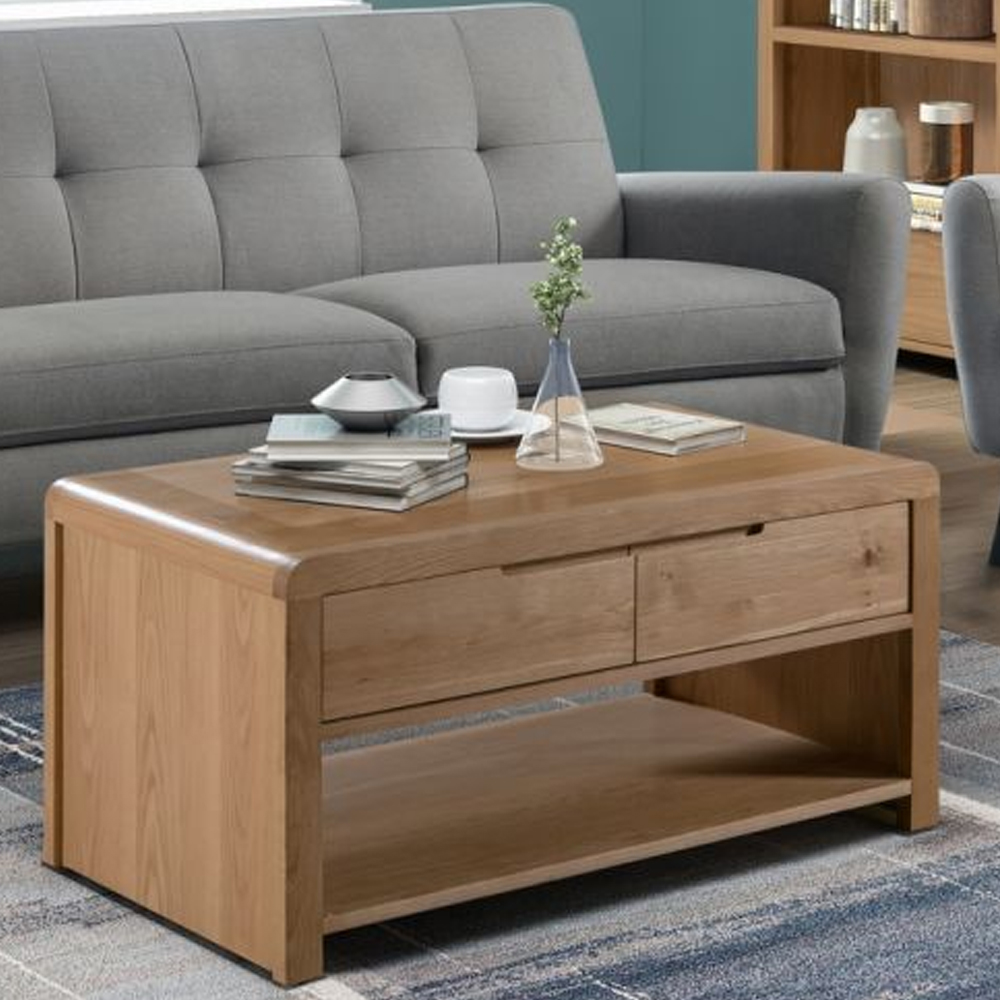 Camber Wooden Coffee Table With 2 Drawers In Waxed Oak