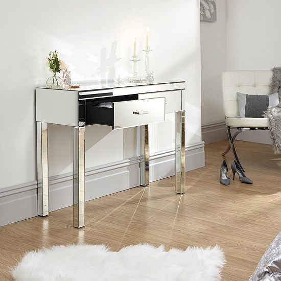 Veniton Mirrored Rectangular Dressing Table With 2 Drawers Furniture