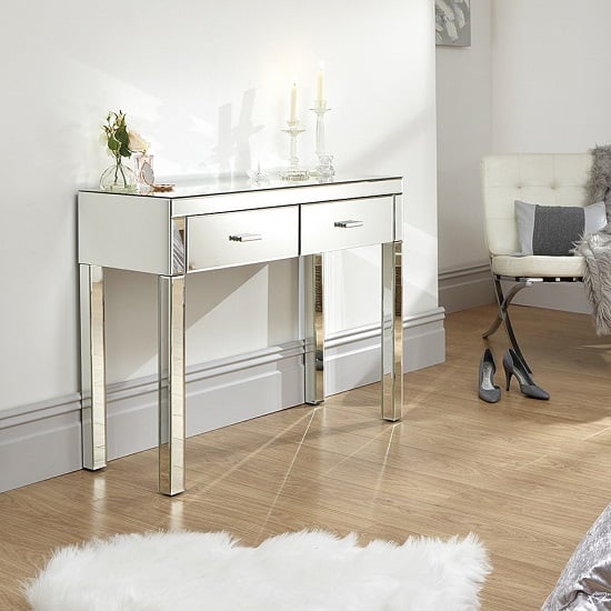 Photo of Veniton mirrored rectangular dressing table with 2 drawers