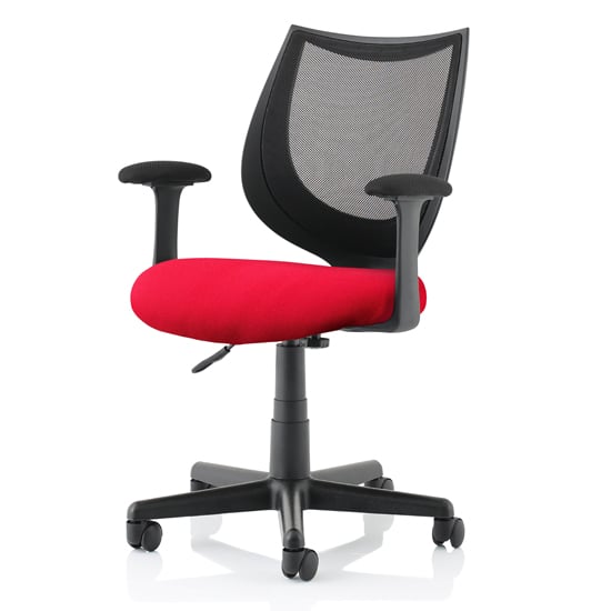 Photo of Camden black mesh office chair with bergamot cherry seat