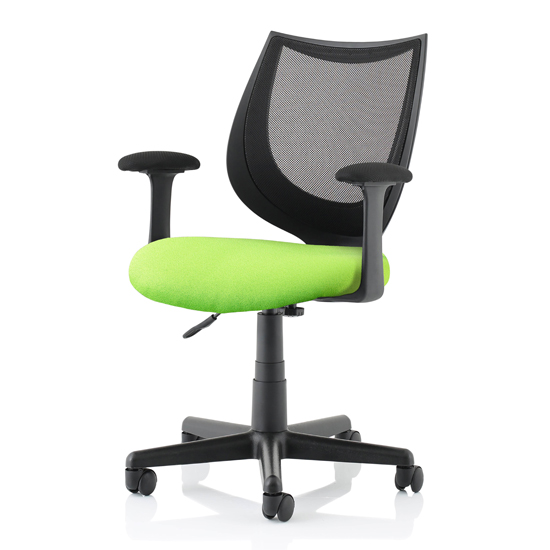 Photo of Camden black mesh office chair with myrrh green seat