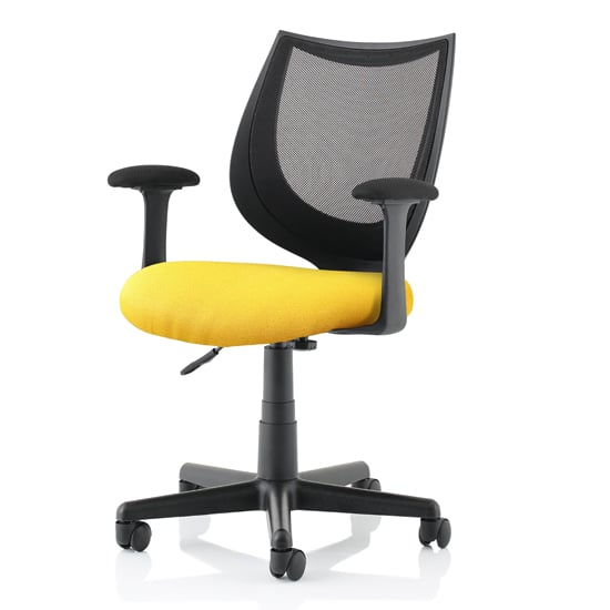 Photo of Camden black mesh office chair with senna yellow seat