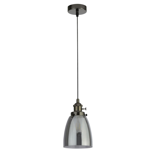 Camden Smoked Glass Ceiling Pendant Light In Black Chrome