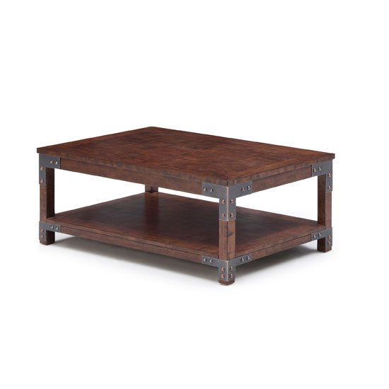 Camden Wooden Coffee Table In Birch Veneer With Metal Accents