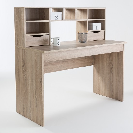 Product photograph of Arkadiy Wooden Computer Desk In Light Oak With 2 Drawers from Furniture in Fashion