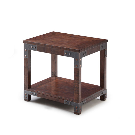 Camden Wooden End Table In Birch Veneer With Metal Accents FiF