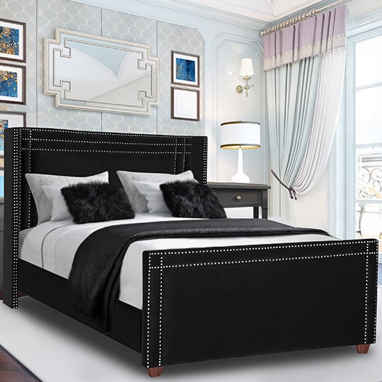 Read more about Camdenton plush velvet double bed in black
