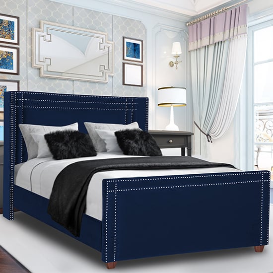 Camdenton Plush Velvet Double Bed In Blue