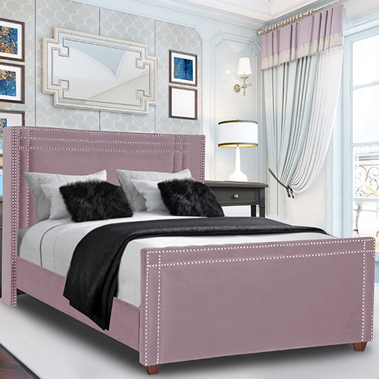 Camdenton Plush Velvet Double Bed In Pink