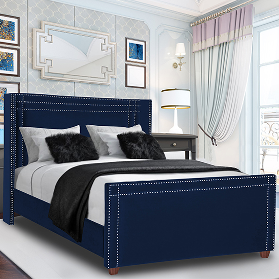 Camdenton Plush Velvet King Size Bed In Blue