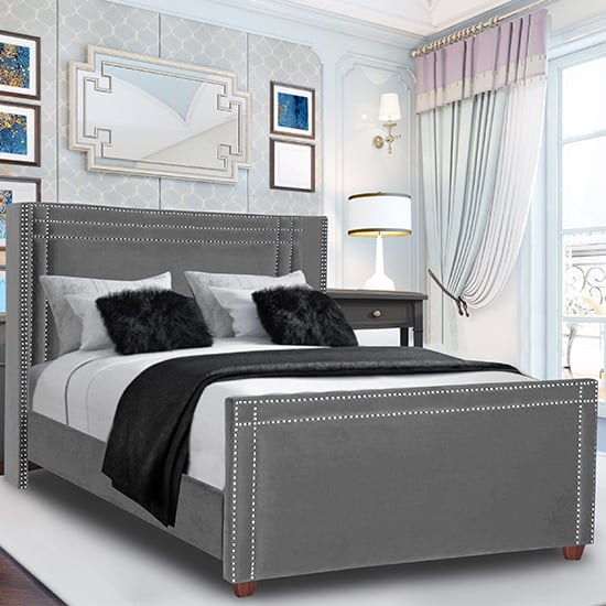 Camdenton Plush Velvet King Size Bed In Grey Furniture in Fashion