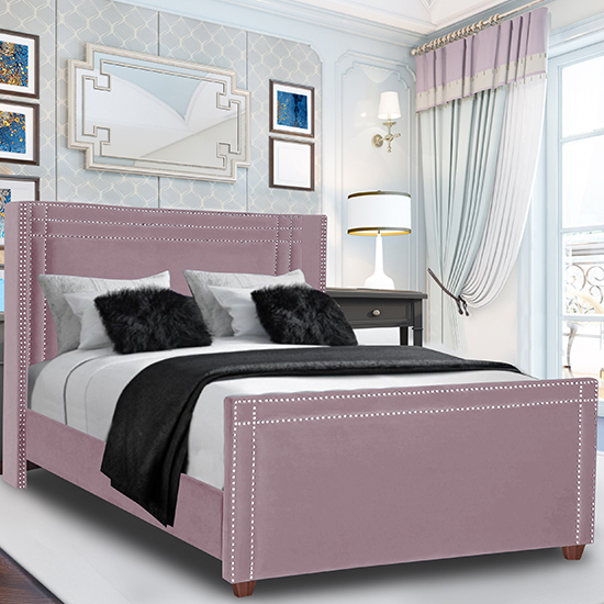 Camdenton Plush Velvet King Size Bed In Pink thumbnail