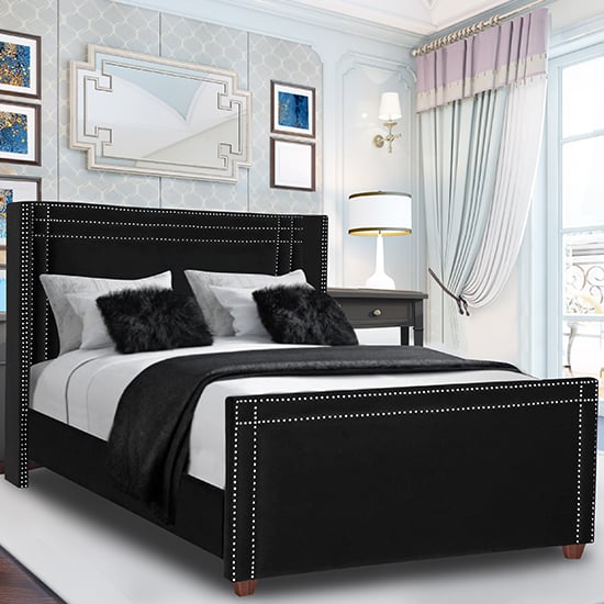 Camdenton Plush Velvet Super King Size Bed In Black Furniture in Fashion